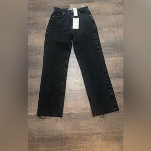 ZARA High Rise Straight Black Wide Leg Raw Hem Jeans Size 2